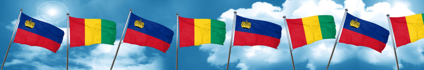 Liechtenstein flag with Guinea flag, 3D rendering