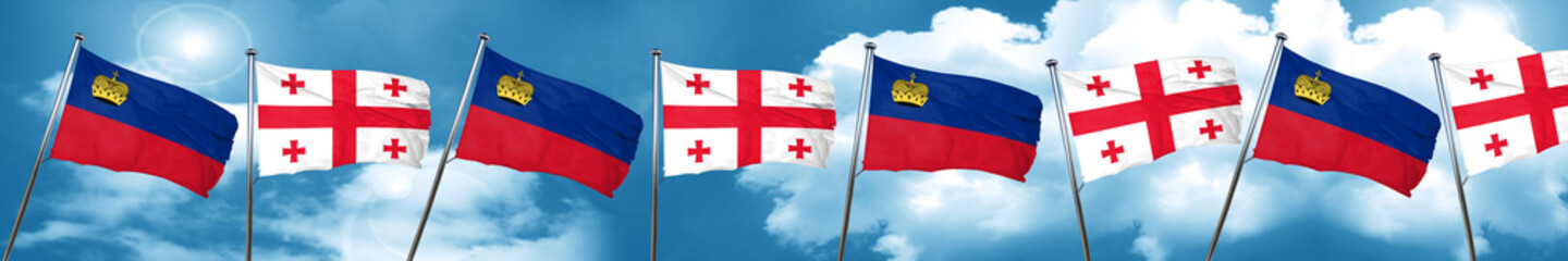 Liechtenstein flag with Georgia flag, 3D rendering
