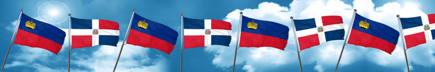 Liechtenstein flag with Dominican Republic flag, 3D rendering