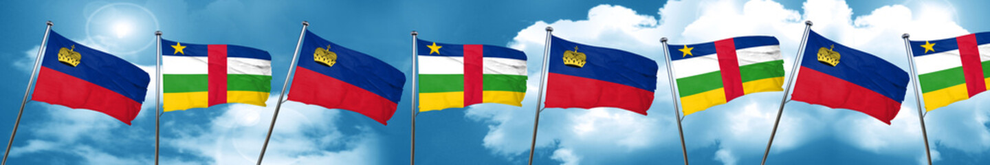 Liechtenstein flag with Central African Republic flag, 3D render