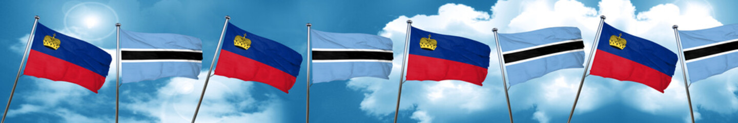 Liechtenstein flag with Botswana flag, 3D rendering