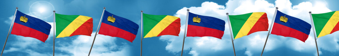 Liechtenstein flag with congo flag, 3D rendering