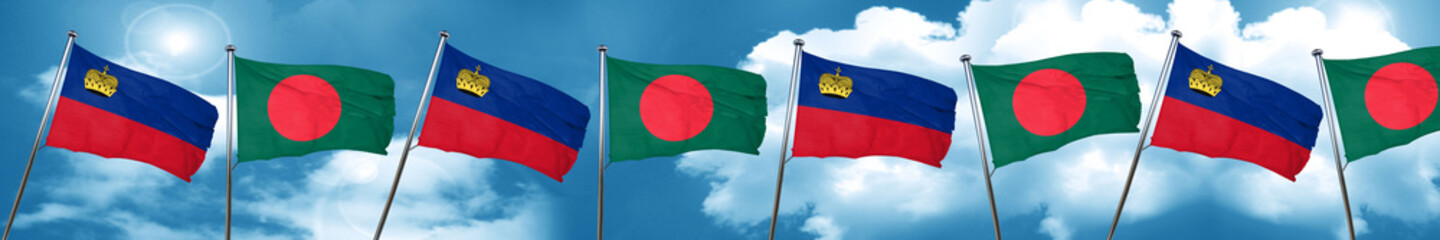 Liechtenstein flag with Bangladesh flag, 3D rendering