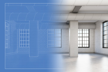 Loft room and its blueprint