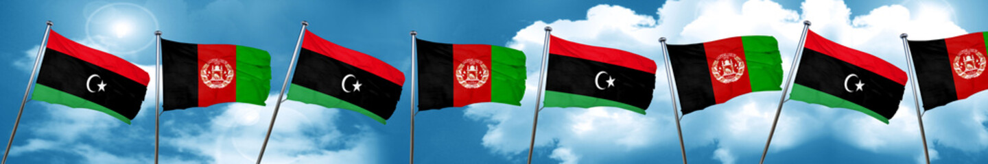 Libya flag with afghanistan flag, 3D rendering