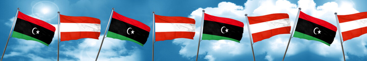 Libya flag with Austria flag, 3D rendering