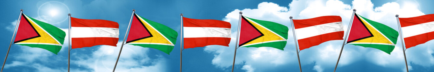 Guyana flag with Austria flag, 3D rendering