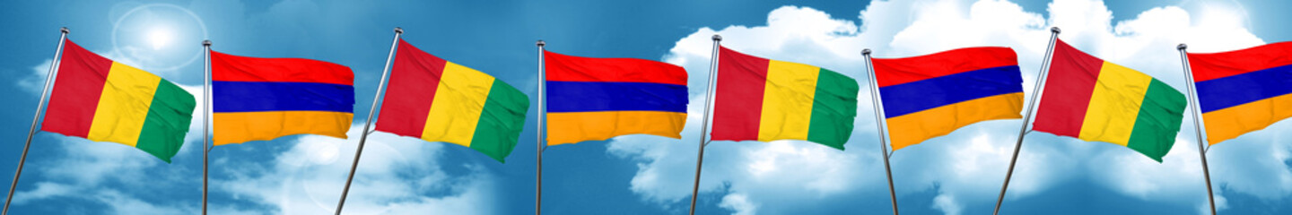 Guinea flag with Armenia flag, 3D rendering