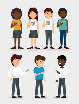 Group of people using smartphone vector illustration design