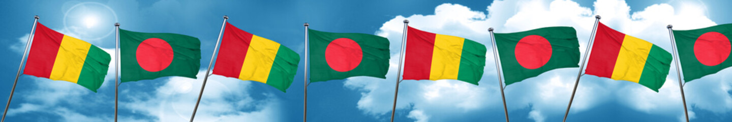 Guinea flag with Bangladesh flag, 3D rendering
