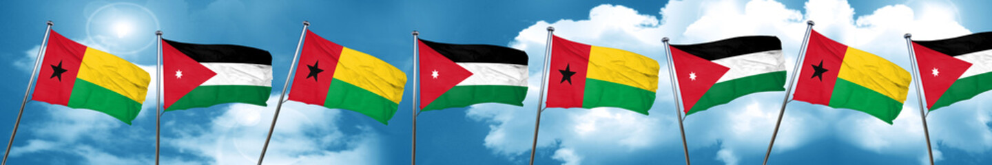 Guinea bissau flag with Jordan flag, 3D rendering