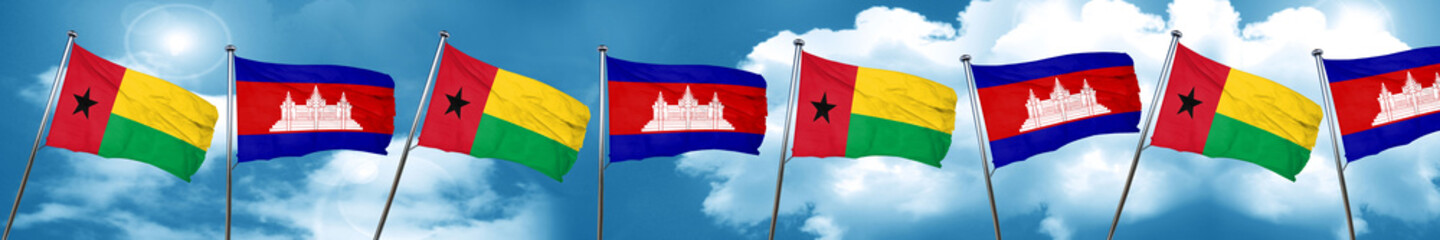 Guinea bissau flag with Cambodia flag, 3D rendering