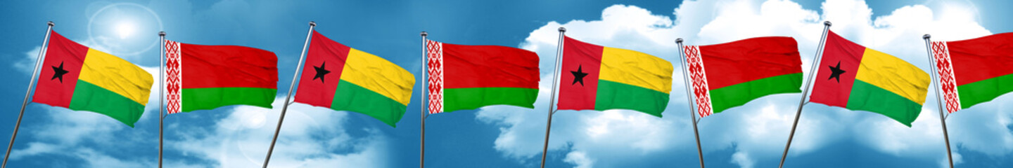 Fototapeta na wymiar Guinea bissau flag with Belarus flag, 3D rendering