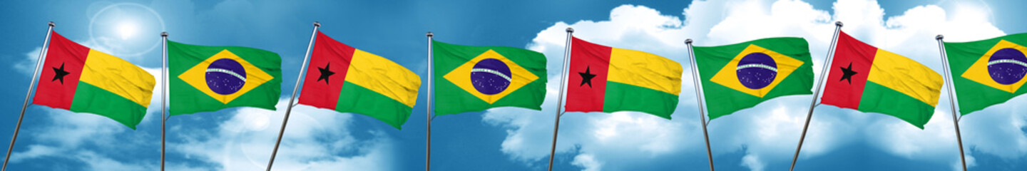 Guinea bissau flag with Brazil flag, 3D rendering
