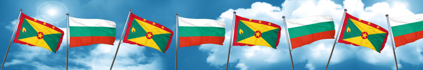 Grenada flag with Bulgaria flag, 3D rendering