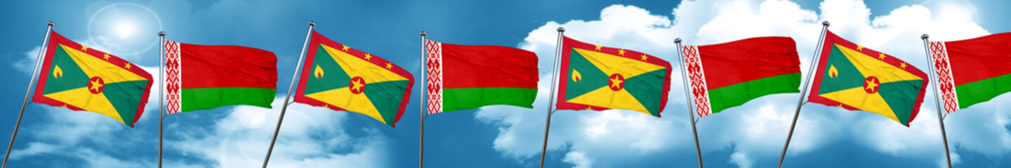 Grenada flag with Belarus flag, 3D rendering