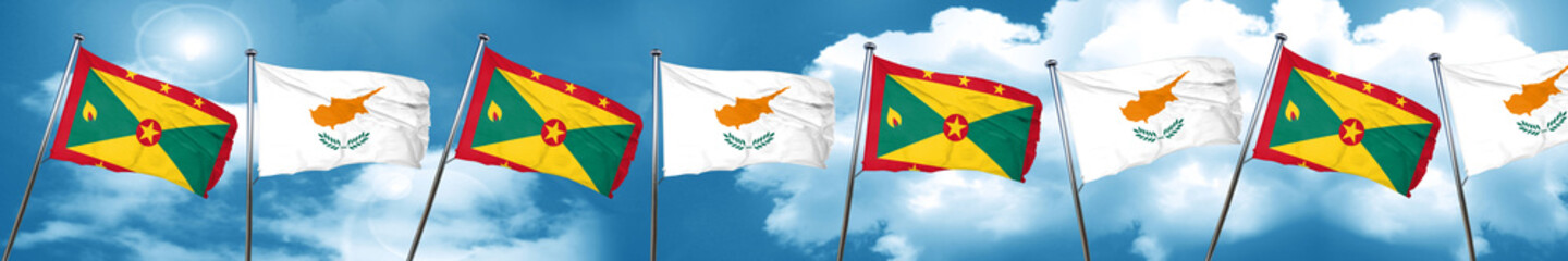 Grenada flag with Cyprus flag, 3D rendering