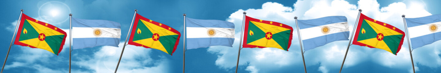 Grenada flag with Argentine flag, 3D rendering