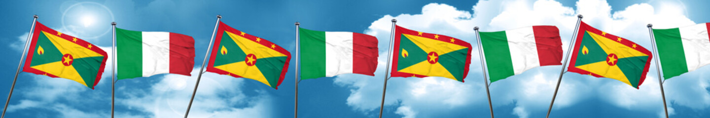 Grenada flag with Italy flag, 3D rendering