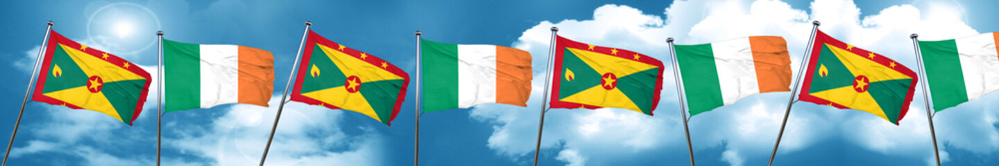 Grenada flag with Ireland flag, 3D rendering