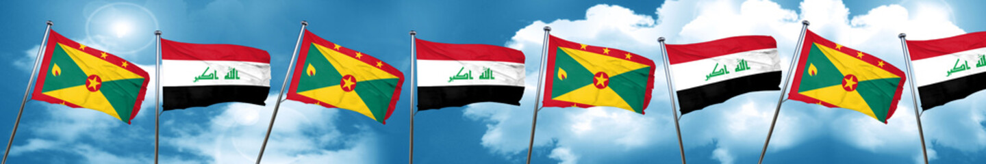 Grenada flag with Iraq flag, 3D rendering