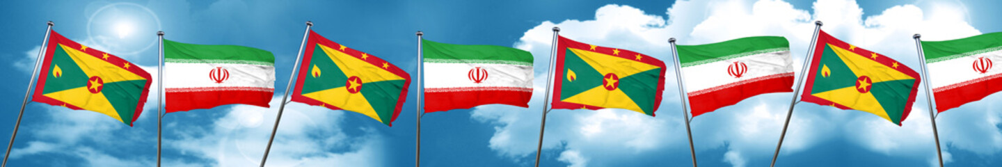 Grenada flag with Iran flag, 3D rendering