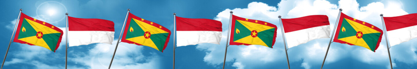 Grenada flag with Indonesia flag, 3D rendering