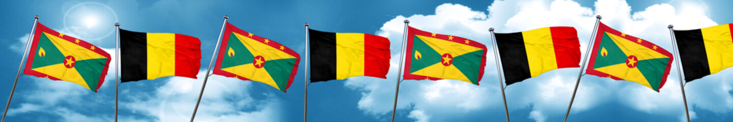 Grenada flag with Belgium flag, 3D rendering