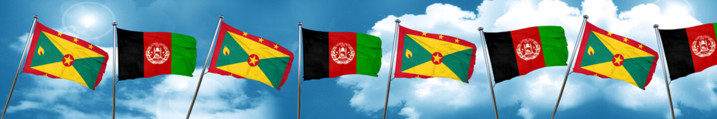 Grenada flag with afghanistan flag, 3D rendering