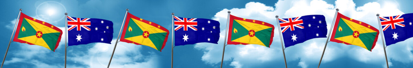 Grenada flag with Australia flag, 3D rendering