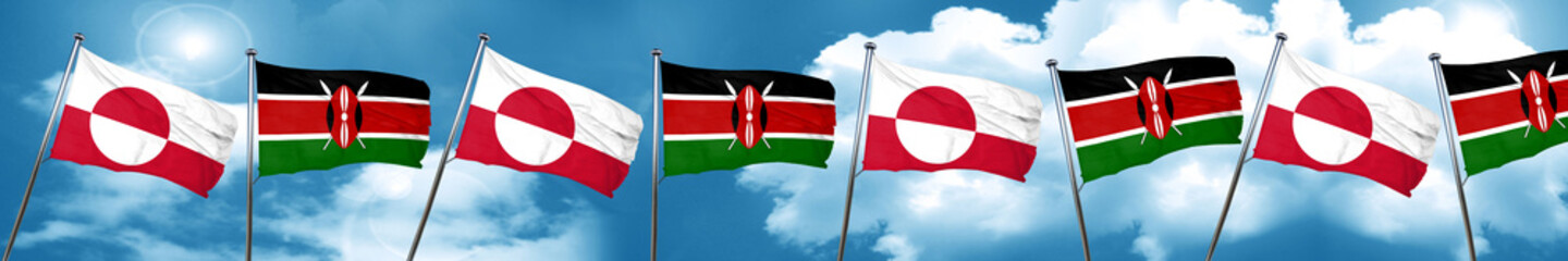 greenland flag with Kenya flag, 3D rendering