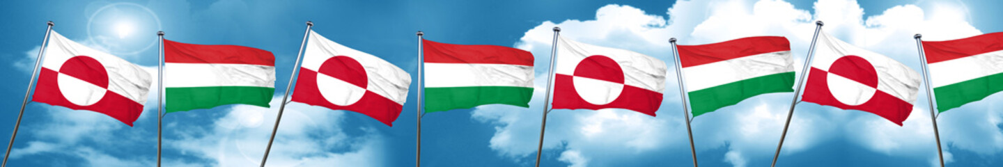 Fototapeta na wymiar greenland flag with Hungary flag, 3D rendering