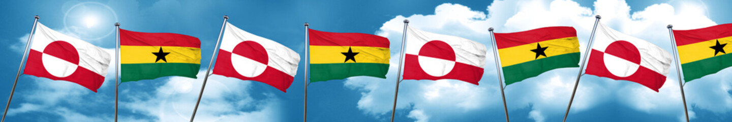 greenland flag with Ghana flag, 3D rendering