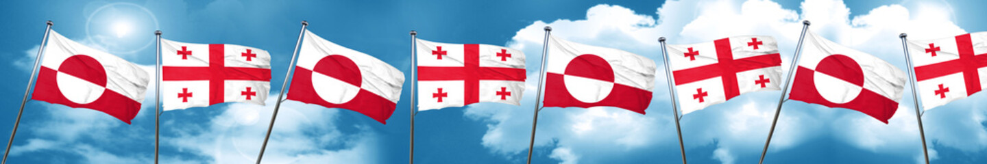 greenland flag with Georgia flag, 3D rendering