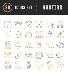 Set Vector Flat Line Icons Hunting