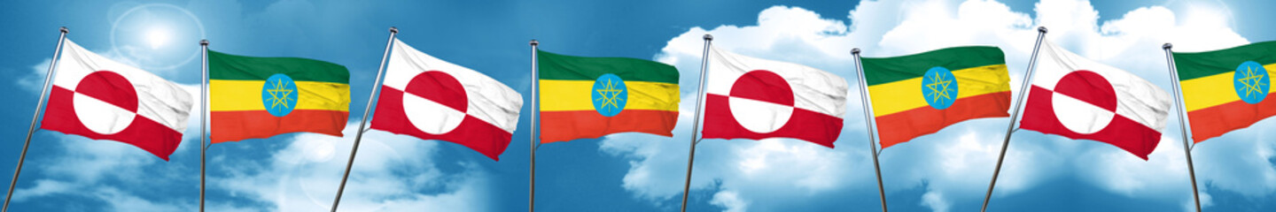 greenland flag with Ethiopia flag, 3D rendering