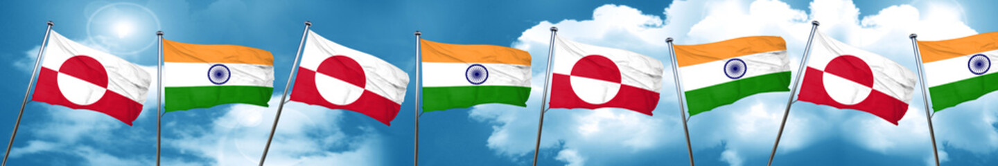 Fototapeta na wymiar greenland flag with India flag, 3D rendering