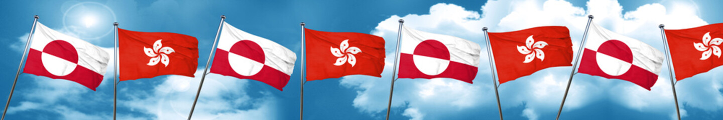 greenland flag with Hong Kong flag, 3D rendering