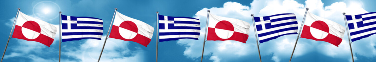 Fototapeta na wymiar greenland flag with Greece flag, 3D rendering