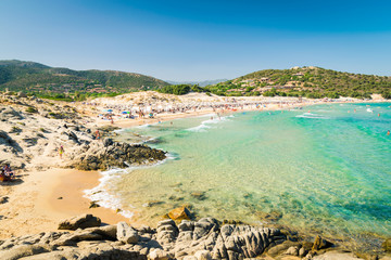 Panorama of Chia coast, Sardinia, Italy.