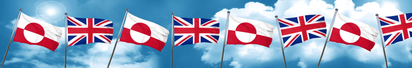 greenland flag with Great Britain flag, 3D rendering