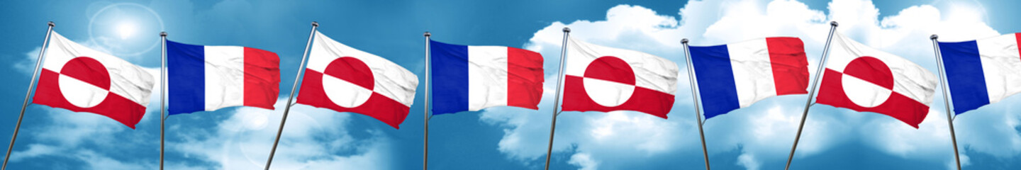 Fototapeta na wymiar greenland flag with France flag, 3D rendering
