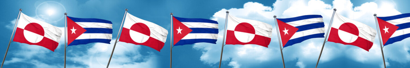 greenland flag with cuba flag, 3D rendering