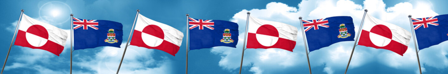 greenland flag with Cayman islands flag, 3D rendering