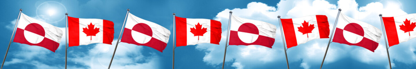 greenland flag with Canada flag, 3D rendering