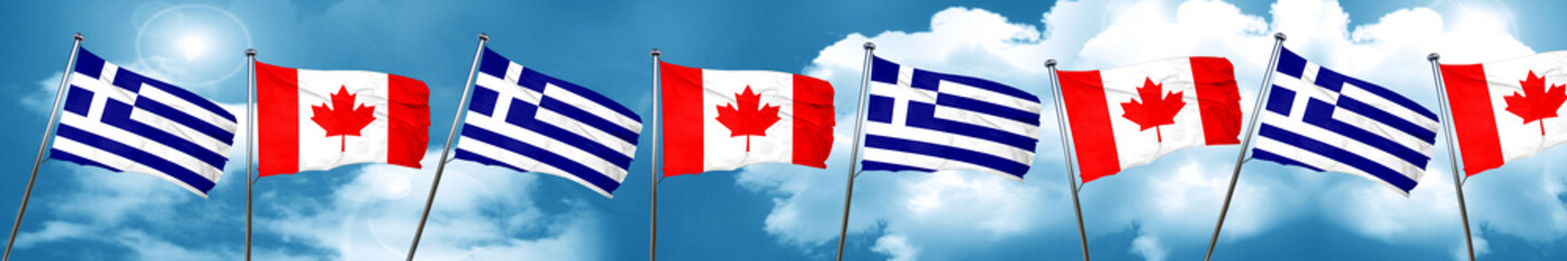 Obraz premium Greece flag with Canada flag, 3D rendering
