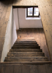 Wooden stairs of an old country house.