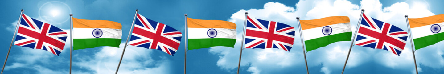 Great britain flag with India flag, 3D rendering