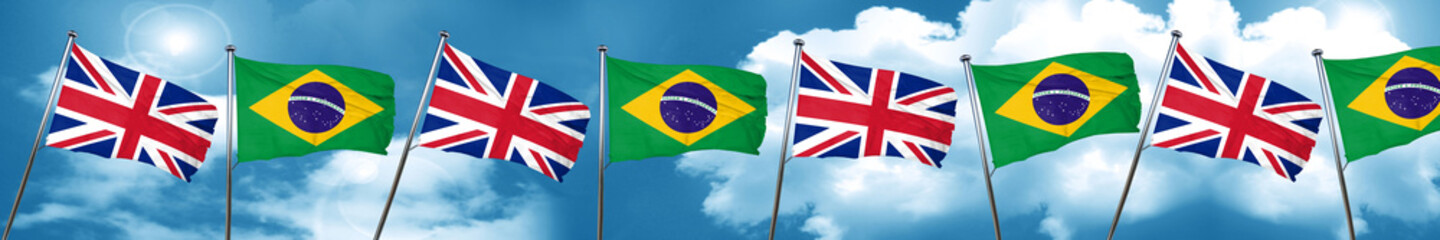 Great britain flag with Brazil flag, 3D rendering