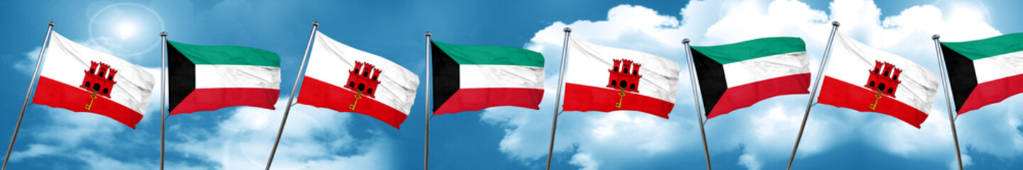 gibraltar flag with Kuwait flag, 3D rendering